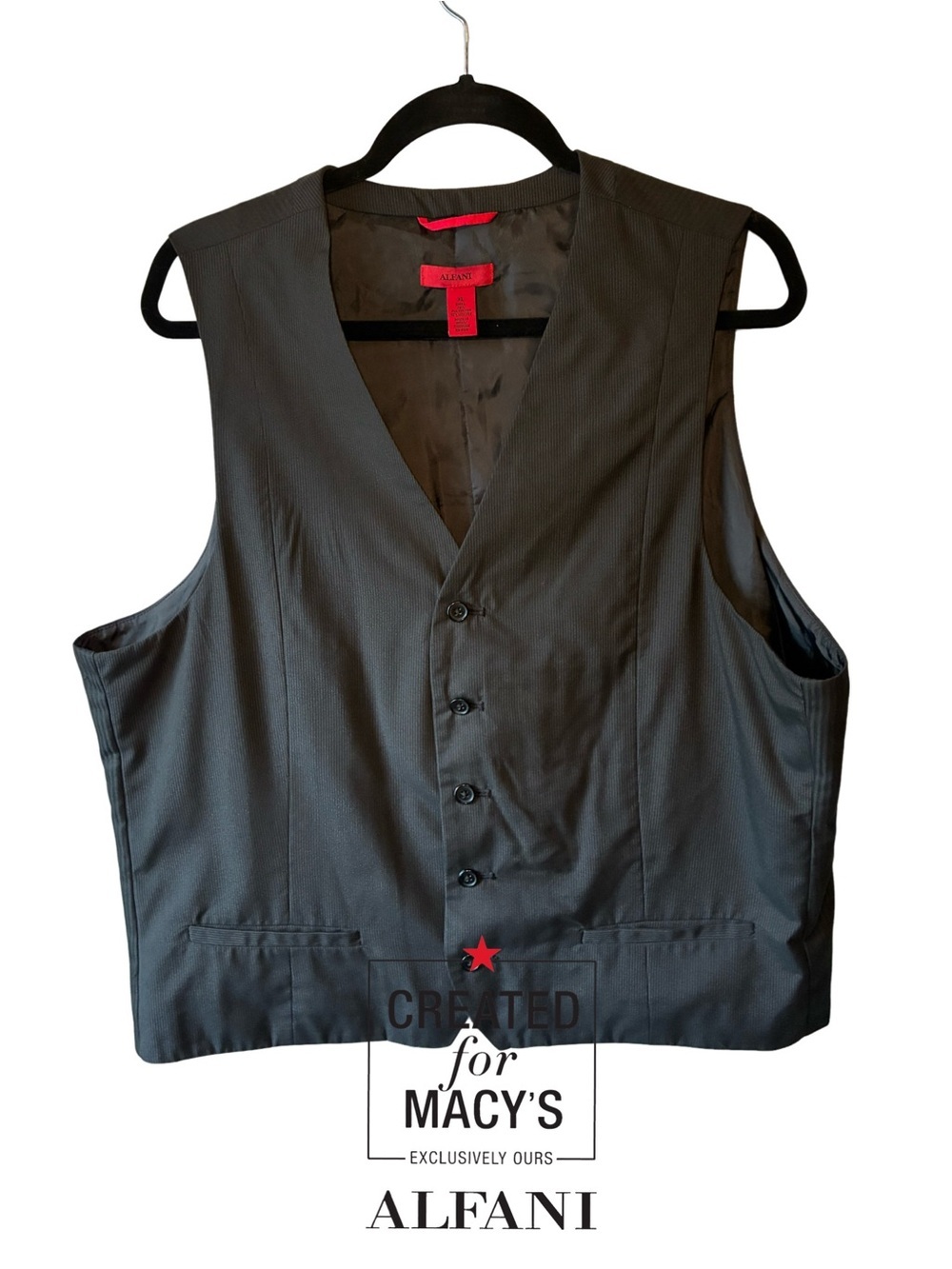 Alfani Men's Charcoal Gray Pinstriped Dress Vest - Pleated Back Embellishment